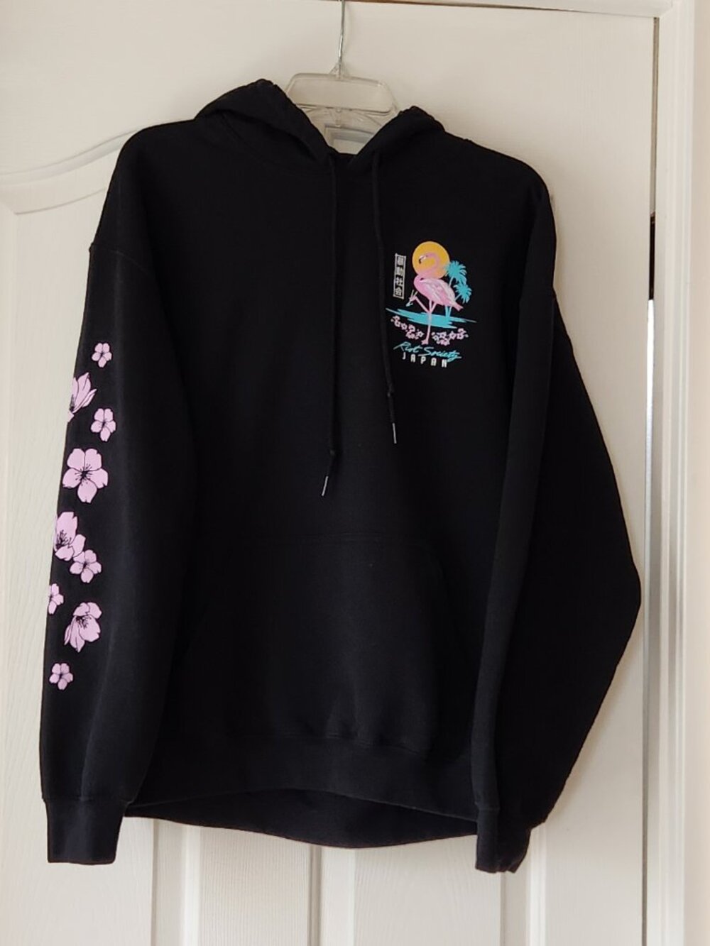 Riot Society Flamingo Blossom Size Large Hoodie Sweatshirt